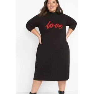 Lane Bryant LOVE Black and Red Rayon Blend Mock Neck Sweater Dress Sz 26/28 NWT